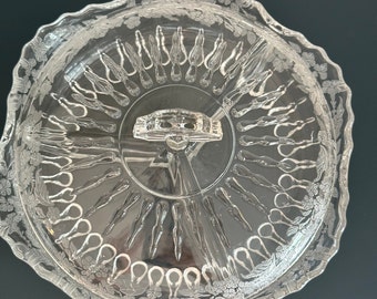 Vintage Cambridge Crystal Serving Dish with Lid and Floral Etching design