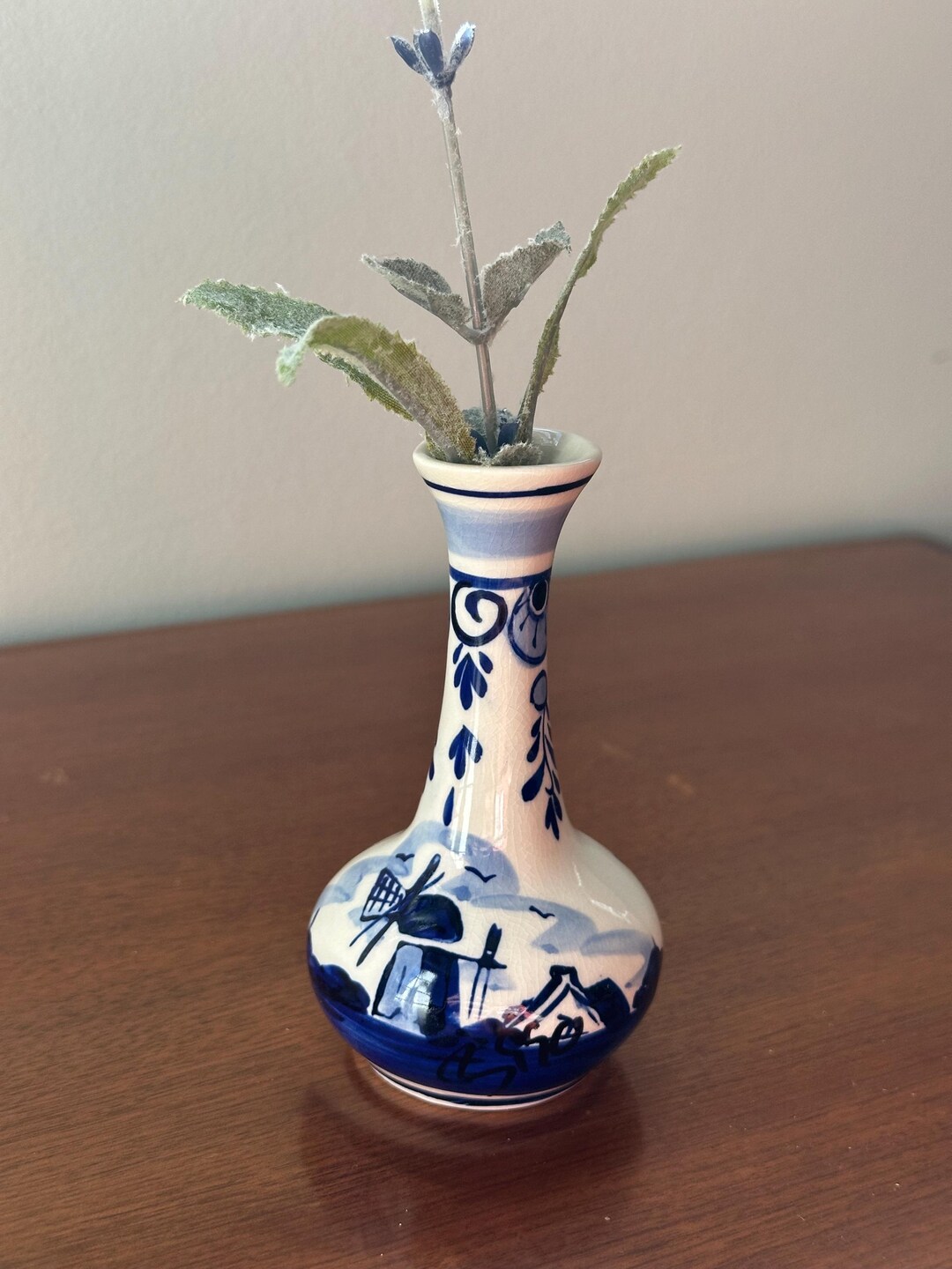 Vintage Hand-painted Delft Blue and White Porcelain Bud Vase - Etsy