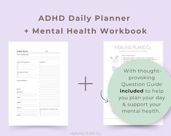 ADHD デジタル プランナー、印刷可能な ADHD プランナー、メンタル ヘルス ワークブック