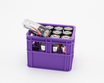 AA Battery Storage Crate – 3D Printed, Holds 12 Batteries, Customizable Color