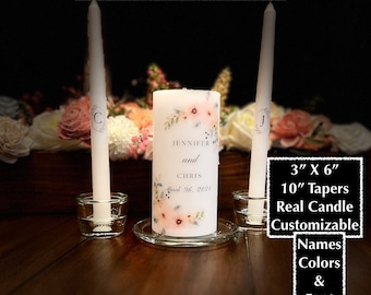 Elegant Unity Wedding Candle. 1 Real Wax Candle 3X6 with 2 taper candles. - Custom Design, Unique to your wedding. Personalized & Custom.