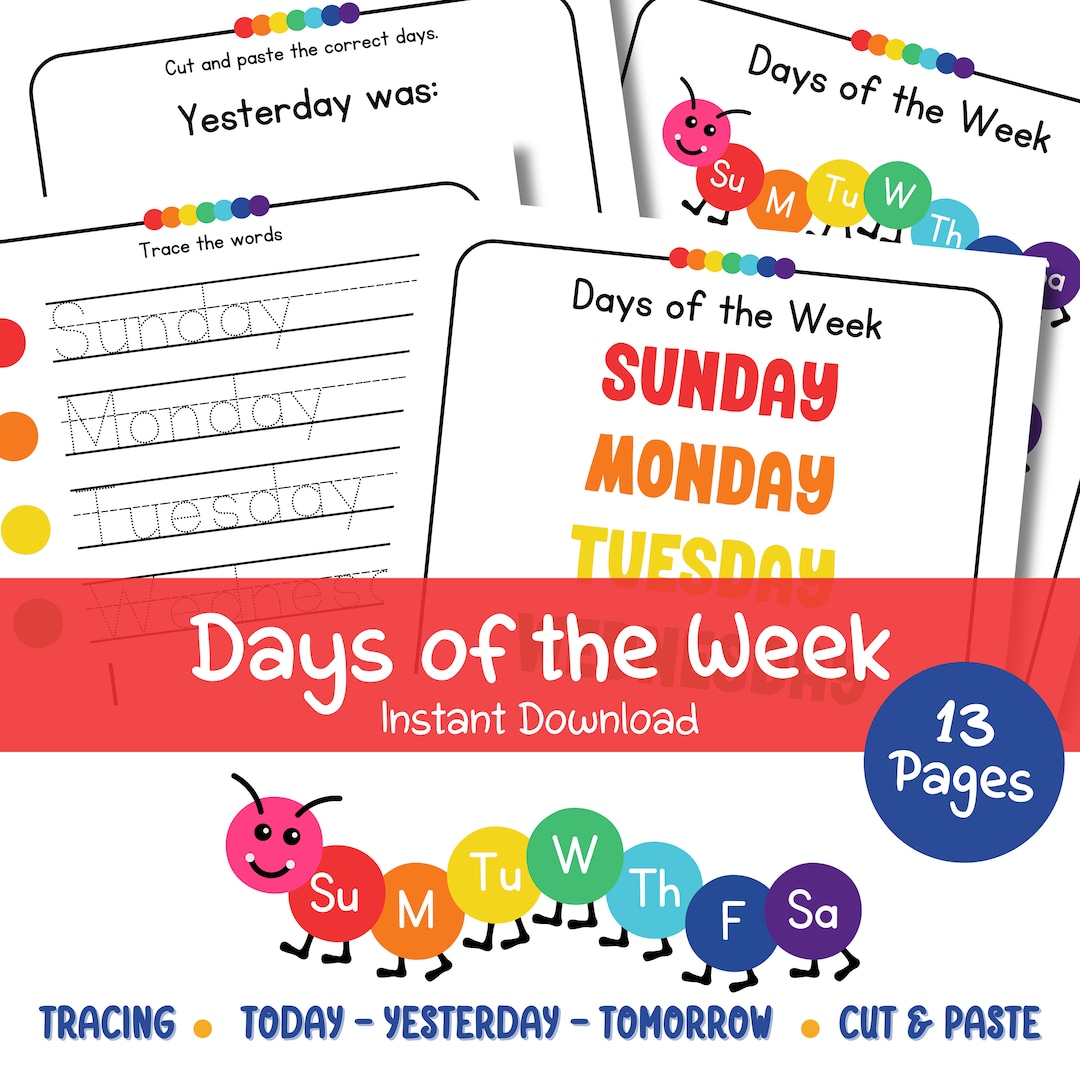 Days of the Week Handwriting Practice Tracing Worksheets - Etsy