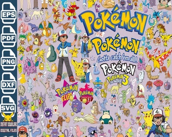 2000+ bestanden Pokemon 400+ Design + 2 Pokemon lettertype, Pokemon SVG, PNG, PDF bundel, Svg, Dxf, Png, bundel, Pokemon Svg Cut-bestanden voor Cricut