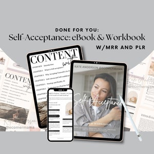 eBook/quaderno di lavoro sull'auto-accettazione con diritti di rivendita master MRR e diritti di etichetta privata: prodotto digitale DFY per addetti al marketing e coach/lead magnet