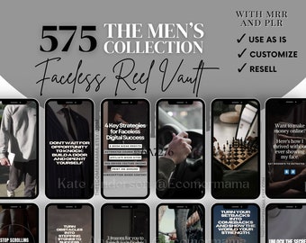 575+ Men's Collection Reel Vault w/Master Resell Rights (MRR) & Private Label Rights (PLR) - Men's Faceless Reel Templates for Social Media