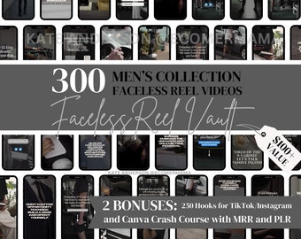 300 Men's Collection Reel Vault w/Master Resell Rights (MRR) and Private Label Rights (PLR) - Men's Faceless Reel Templates for Social Media