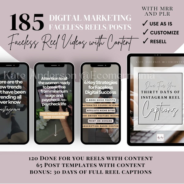 185 Faceless Reels and Posts with Content for Digital Marketers w/Master Resell Rights MRR and Private Label Rights PLR - a DFY Template