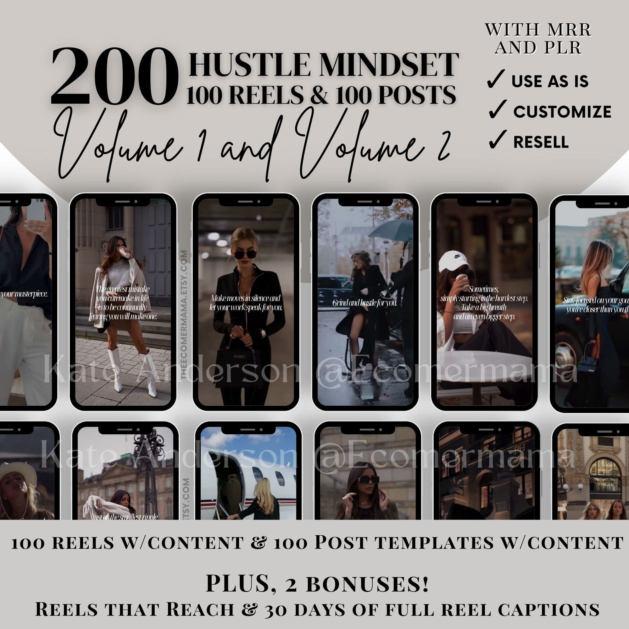 200 Hustle/ceo Mindset Reel Bundle (100 Reels & 100 Posts) W/master ...