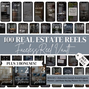 100 bobines pour biens immobiliers et annonces avec droits de revente principaux (MRR) et droits de marque privée (PLR) - Bobines/modèles de médias sociaux sans visage