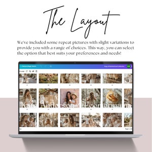 May include: A laptop screen displaying a grid of 16 images. The images are of a variety of subjects, including children, nature, and animals. The text "Copy of Motherhood Collection" is visible at the top of the screen. The text "Anderson Econ termama" is visible in the center of the screen.