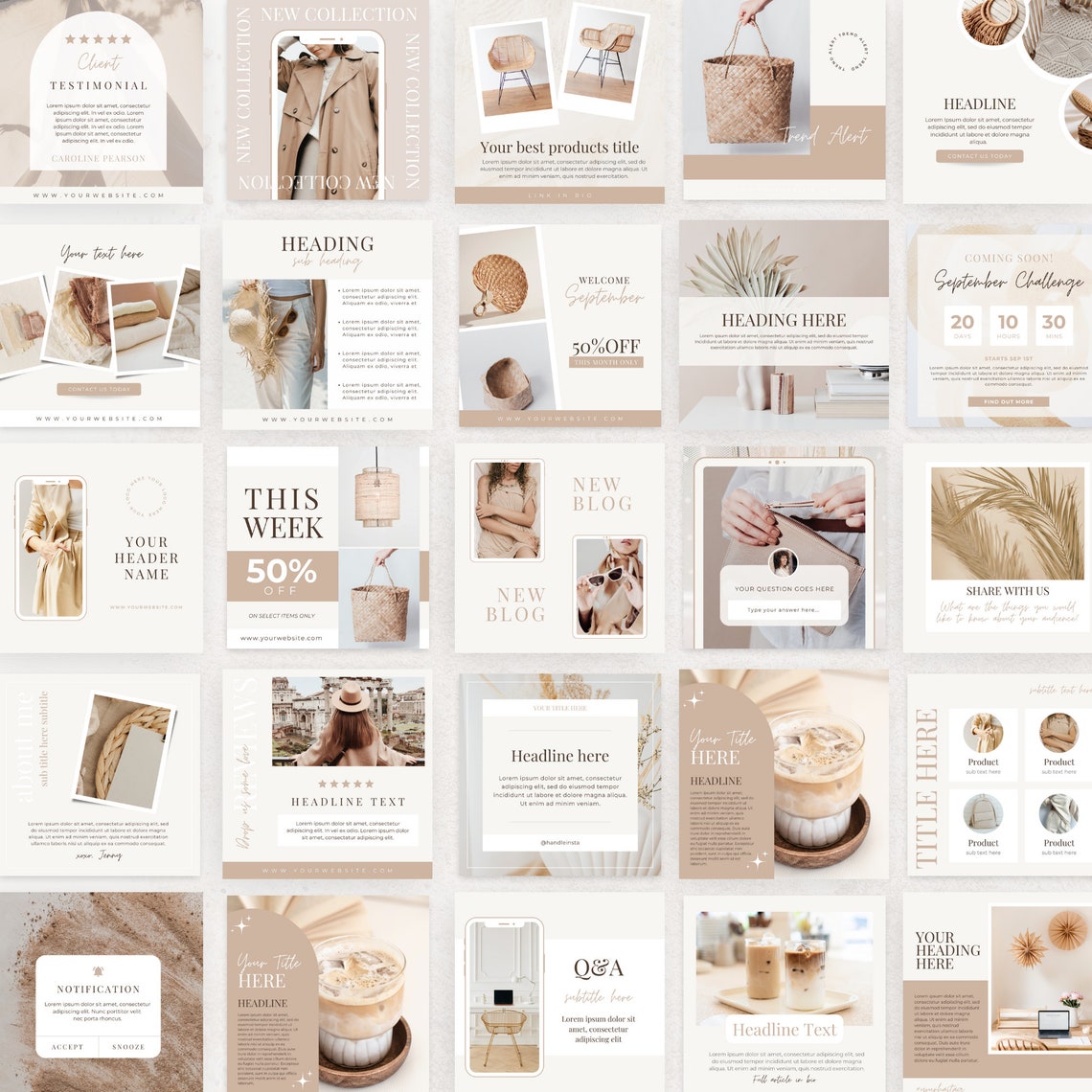Aesthetic Social Media Templates Canva Beige Instagram Posts Tan ...