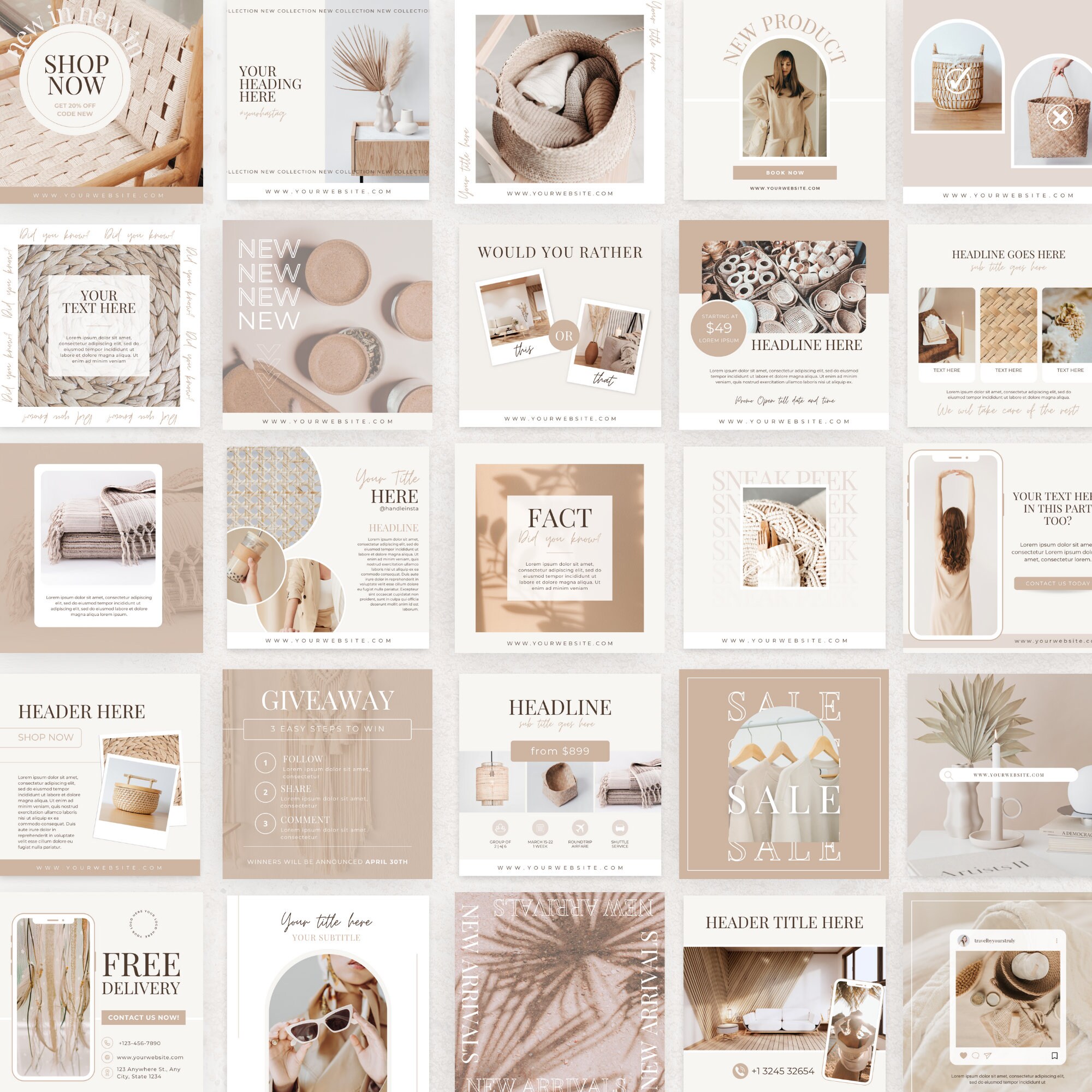 Aesthetic Social Media Templates Canva Beige Instagram Posts Tan ...