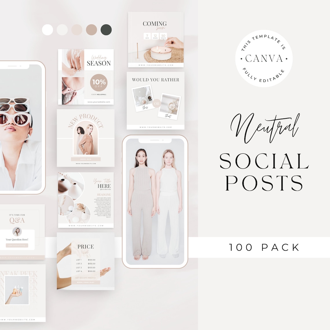 Social Media Templates Canva Instagram Posts Neutral White Minimalistic ...