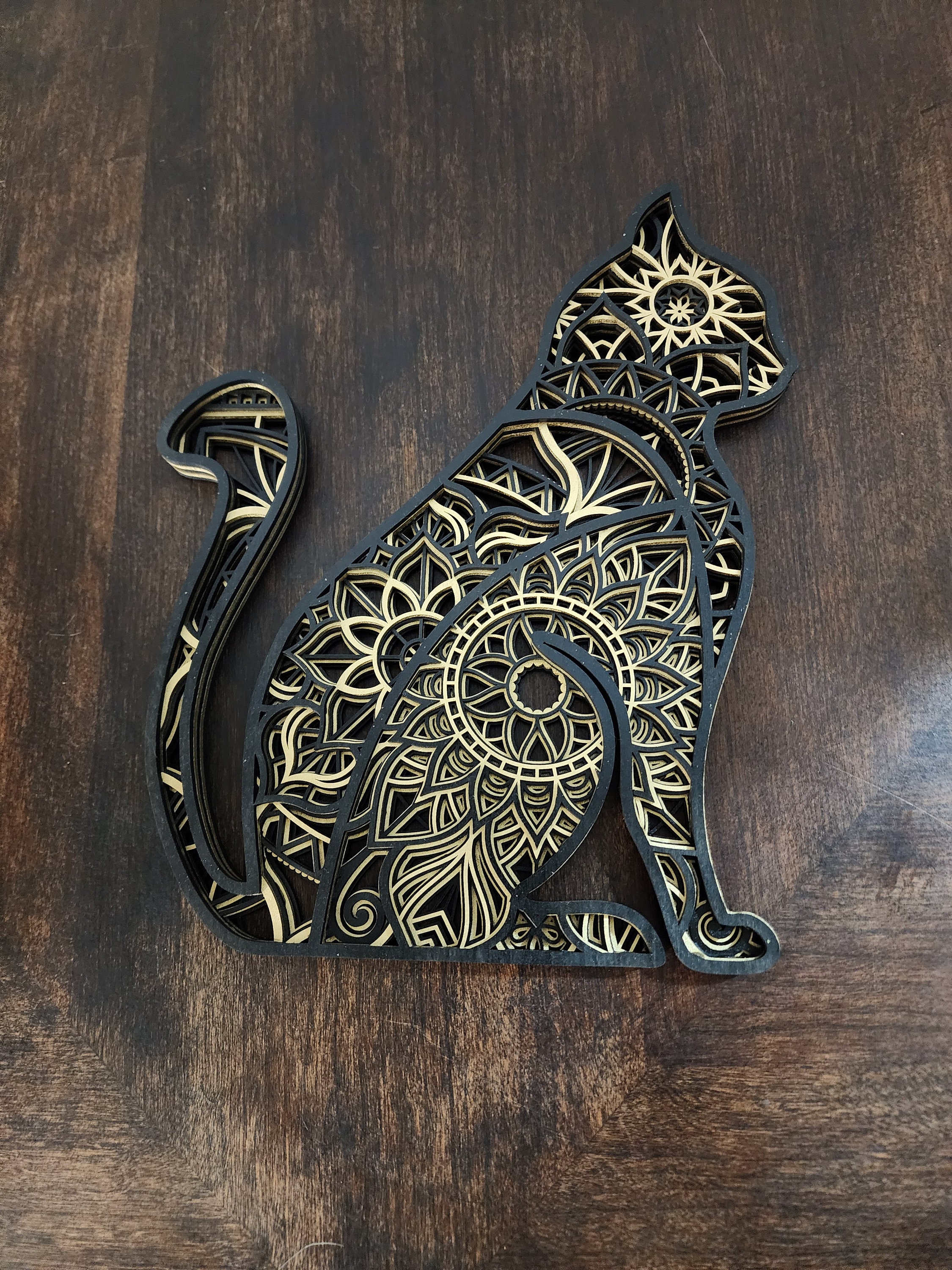 Mandala Cat Layered Wood Art - Etsy