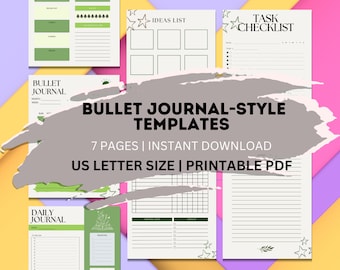 Bullet Journal-Style Template, Premade Bullet Journal, Printable Task Checklist, Bullet Journaling Download, Bullet Journal layout, Journal