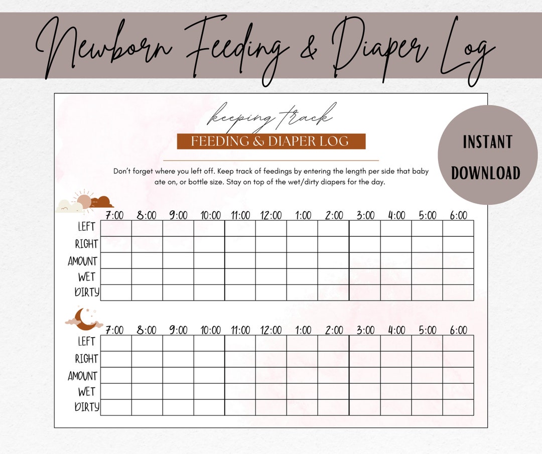 Newborn Feeding & Diaper Log, Newborn Care Log, Newborn Feeding Log