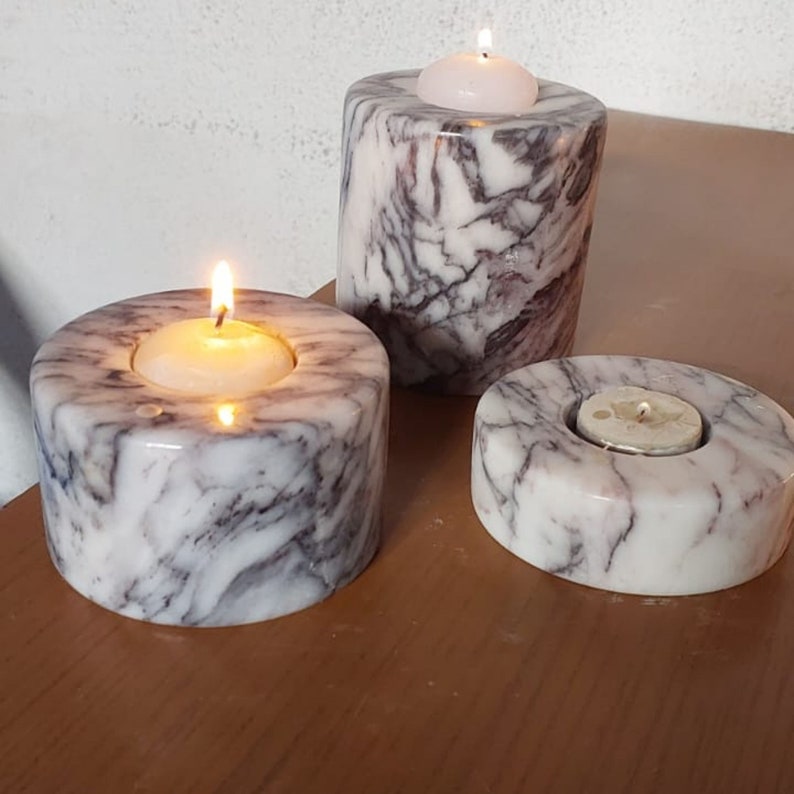 Marble Candle Holder Set 3 Pieces, Natural Marble image 8