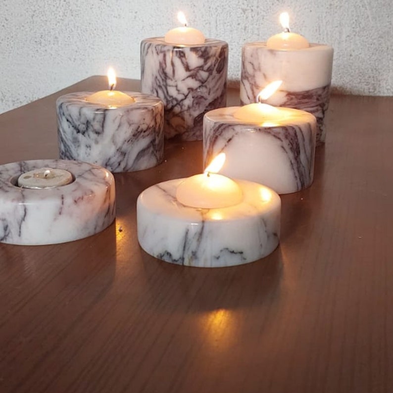 Marble Candle Holder Set 3 Pieces, Natural Marble image 5