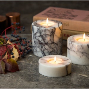 Marble Candle Holder Set 3 Pieces, Natural Marble image 3