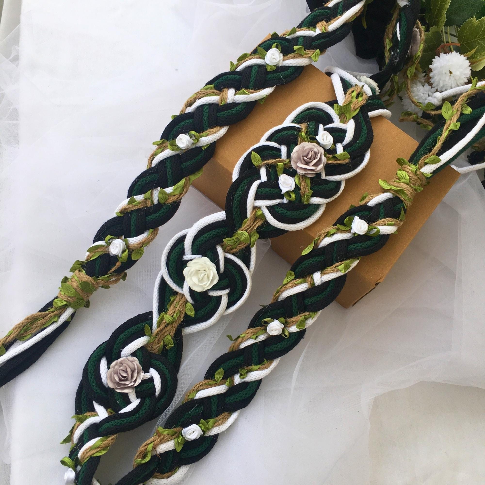 Halndfasting Rope Celtic Handfasting Cord, Pagan Wedding, Green, White & Black, Ceremony ...