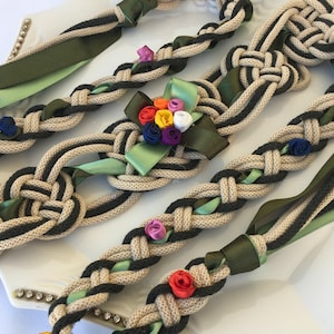 Charming Floral Beige & Green Handfasting Cord with Celtic Knots