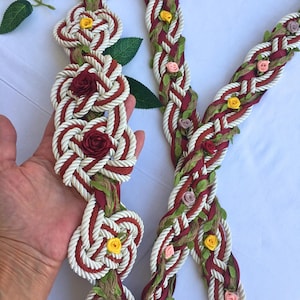 Customisable Handfasting Cord - &#39;Hearts Entwined&#39; Cream & Terracotta Tones, Satin Ribbon And Leaves,  Customisable Heart Love Knot