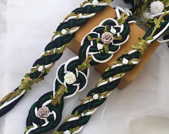 Celtic Handfasting Cord for Wedding Ceremony in Green White and Black