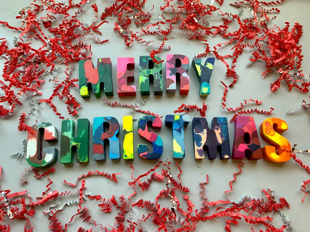 Merry Christmas Crayons Holiday Crayons Holiday Greeting Etsy