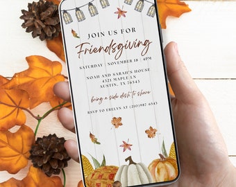 Evite Friendsgiving, Digital Friendsgiving invitation thanksgiving invitation electronic friendsgiving invitation canva editable