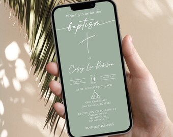 Evite Battesimo, Invito unisex battesimo, Invito battesimo minimalista Modello Canva battesimo elettronico, invito battesimo digitale