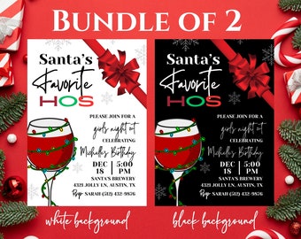 Holiday Birthday Invitation Christmas Party Invitation Girls Night Out Santa's Favorite Hos Holiday Gathering Cocktails Invite glam