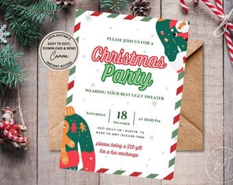 Editable Christmas Party invitation Ugly Sweater Party Invite Friendsmas invite Holiday Party Invite printable invitation  canva template