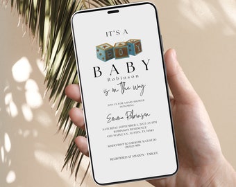 Evite Baby Shower, Boy Baby Shower Invitation, Minimalist Baby Shower Invitation Electronic Baby Shower Canva Template