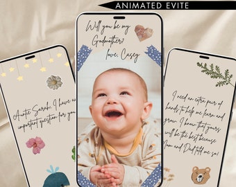 Will You Be My Godmother Proposal invitation video Godparent Proposal Card Classic Minimalist Modern Will You Be My Godmother canva template