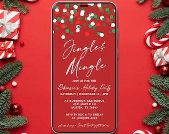 Evite Christmas Party, Holiday Party Invitation, Electronic Christmas Party Invitation Xmas party evite canva template digital invite