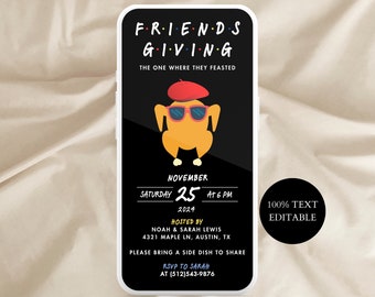 Evite Friendsgiving, Digital Friendsgiving invitation thanksgiving invitation electronic friendsgiving invitation canva editable