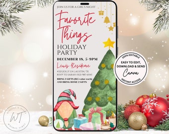 Christmas Party Invitation Favorite Things Party Invite to send digital by text or email canva template, editable template