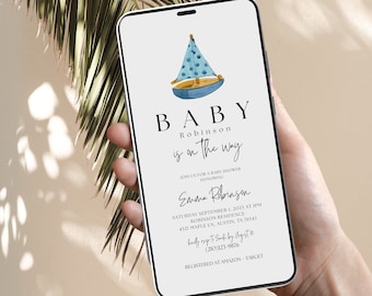 Evite Baby Shower, Boy Baby Shower Invitation, Minimalist Baby Shower Invitation Electronic Baby Shower Canva Template