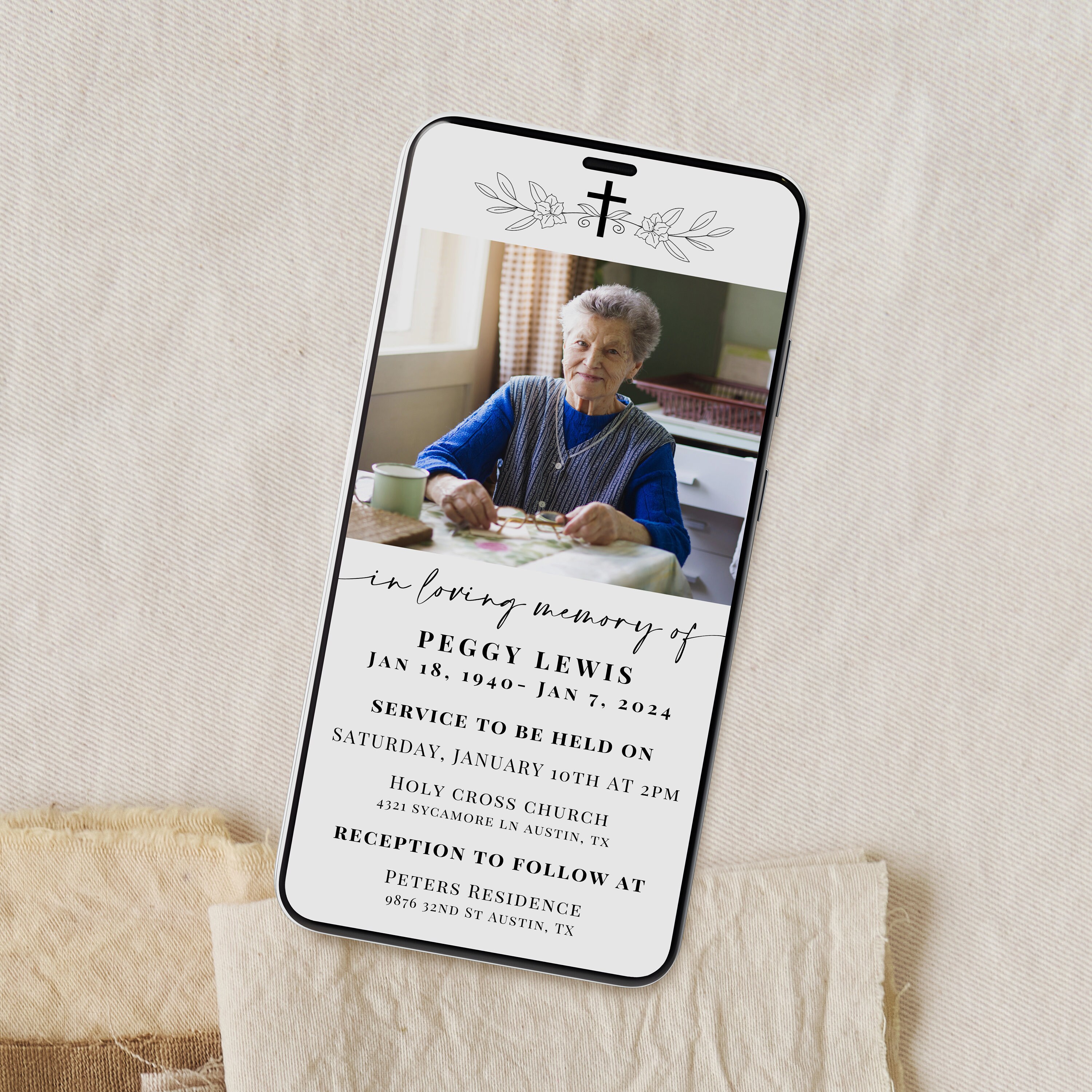 Editable Funeral Evite, Digital Funeral Invitation, Electronic Funeral