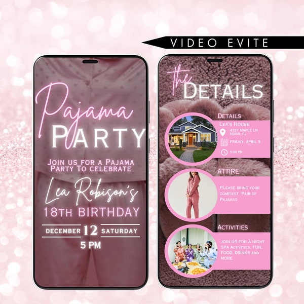 Birthday pajama Party Digital Invitation, animated Pajama Party Invite, pjs party email and text invitation