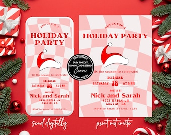 Digital Christmas Party Invitation Electronic Christmas Party Invitation Holiday party digital invite canva editable retro style