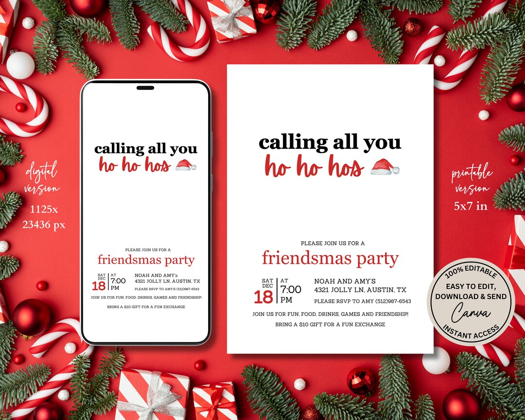 Editable Christmas Invitation Customizable Friendsmas Invite and ...