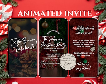 Digital Christmas Party Invitation Holiday Gathering Get Together Festive DIY Editable Template Animated Design canva template