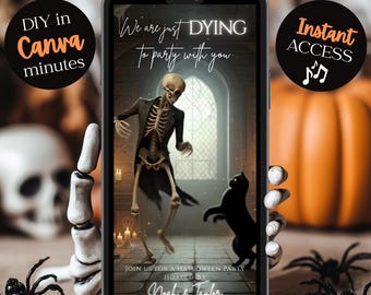 Digital Halloween Party Invitation, Electronic Phone Text Halloween Animated Invitation, Evite Halloween Bash, Costume Party, Editable Canva