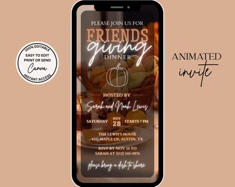 Digital Friendsgiving Invitation, Friendsgiving Evite, Canva DIY Editable Template