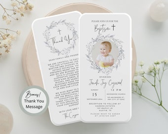 Evite Baptism, Baptism Unisex Invitation, Floral Watercolor Baptism Invitation Electronic Baptism Canva Template, digital baptism invite
