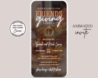 Digital Friendsgiving Invitation, Friendsgiving Evite, Canva DIY Editable Template
