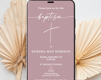 Evite Baptism, Baptism Girl Invitation, Minimalist Baptism Invitation Electronic Baptism Canva Template, digital baptism invite