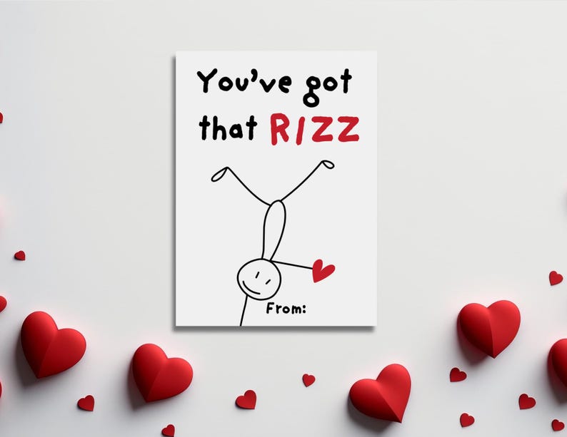 Hand Over Your Rizz Card Slang Kids Valentine's Day Cards, Funny Printable Classroom Valentine ...