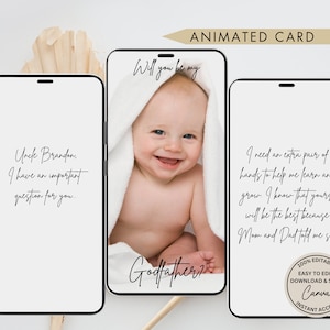Cartão digital de proposta de padrinho, vídeo de proposta de padrinho, clássico, minimalista, moderno, você será meu padrinho